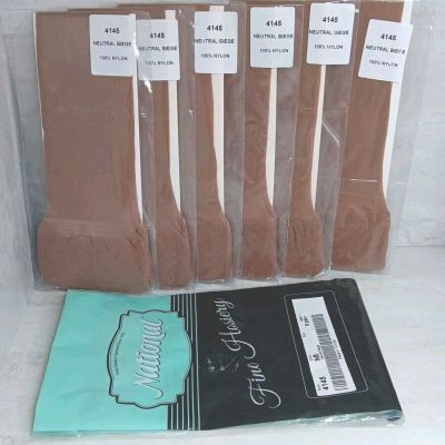 Vintage National Fine Hosiery Knee Highs 6 Pairs 4145 NB Neutral Beige New NOS